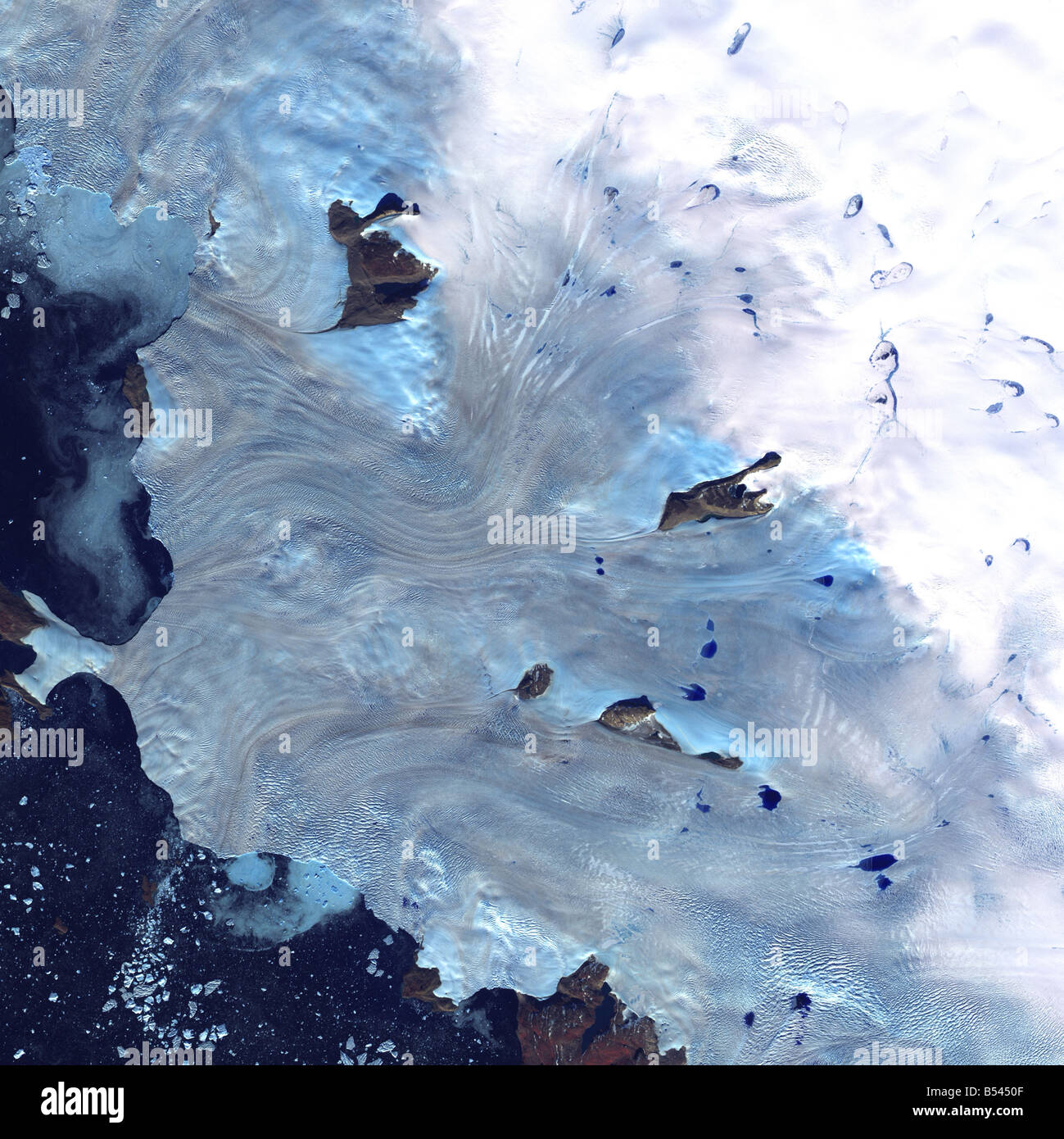 Satellitenansicht von Grönland, Gletscher, Baffin Bay Stockfoto