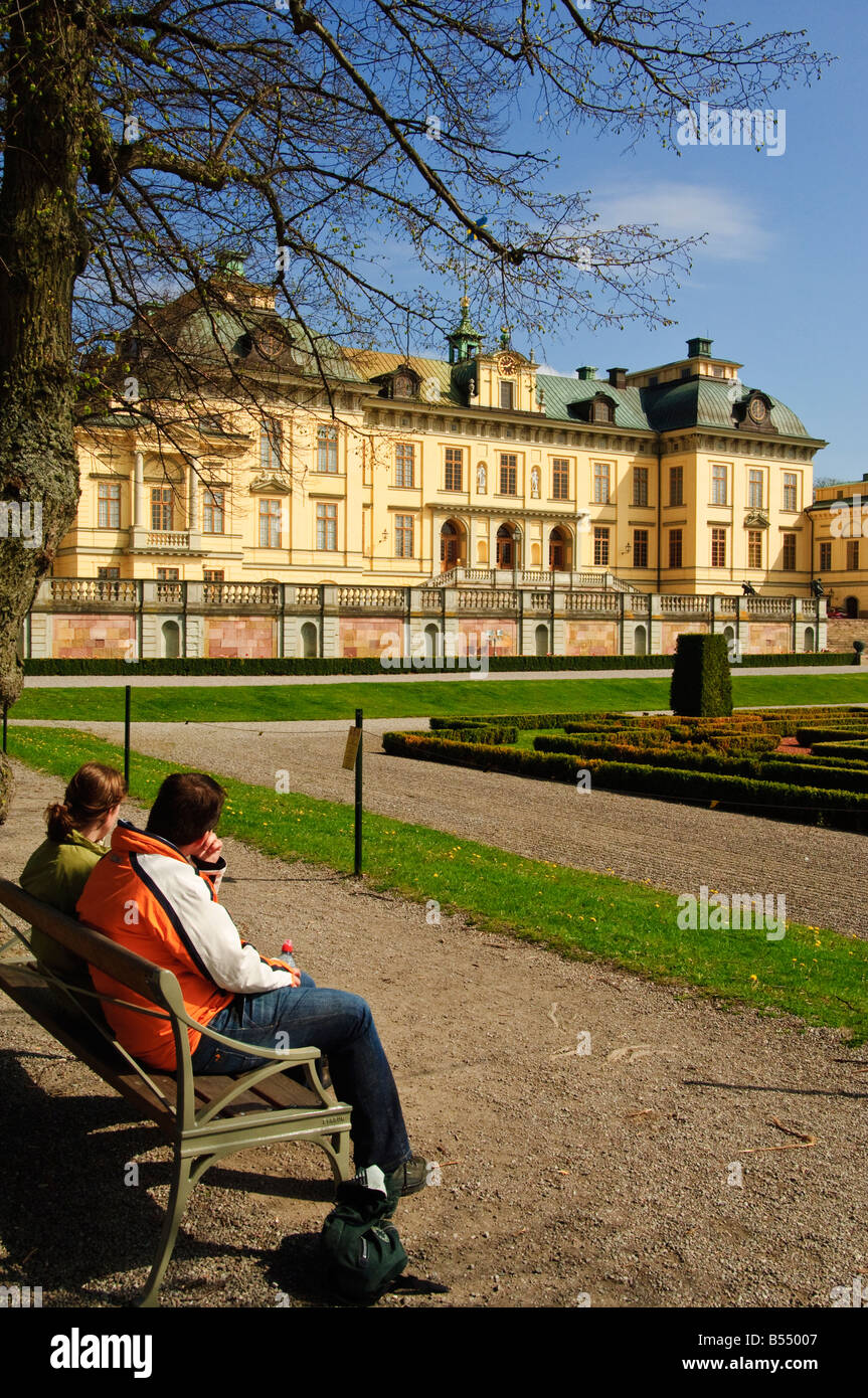Besucher am Drottningholms Slott nach Hause von der schwedischen Königsfamilie in der Nähe von Stockholm Schweden Stockfoto