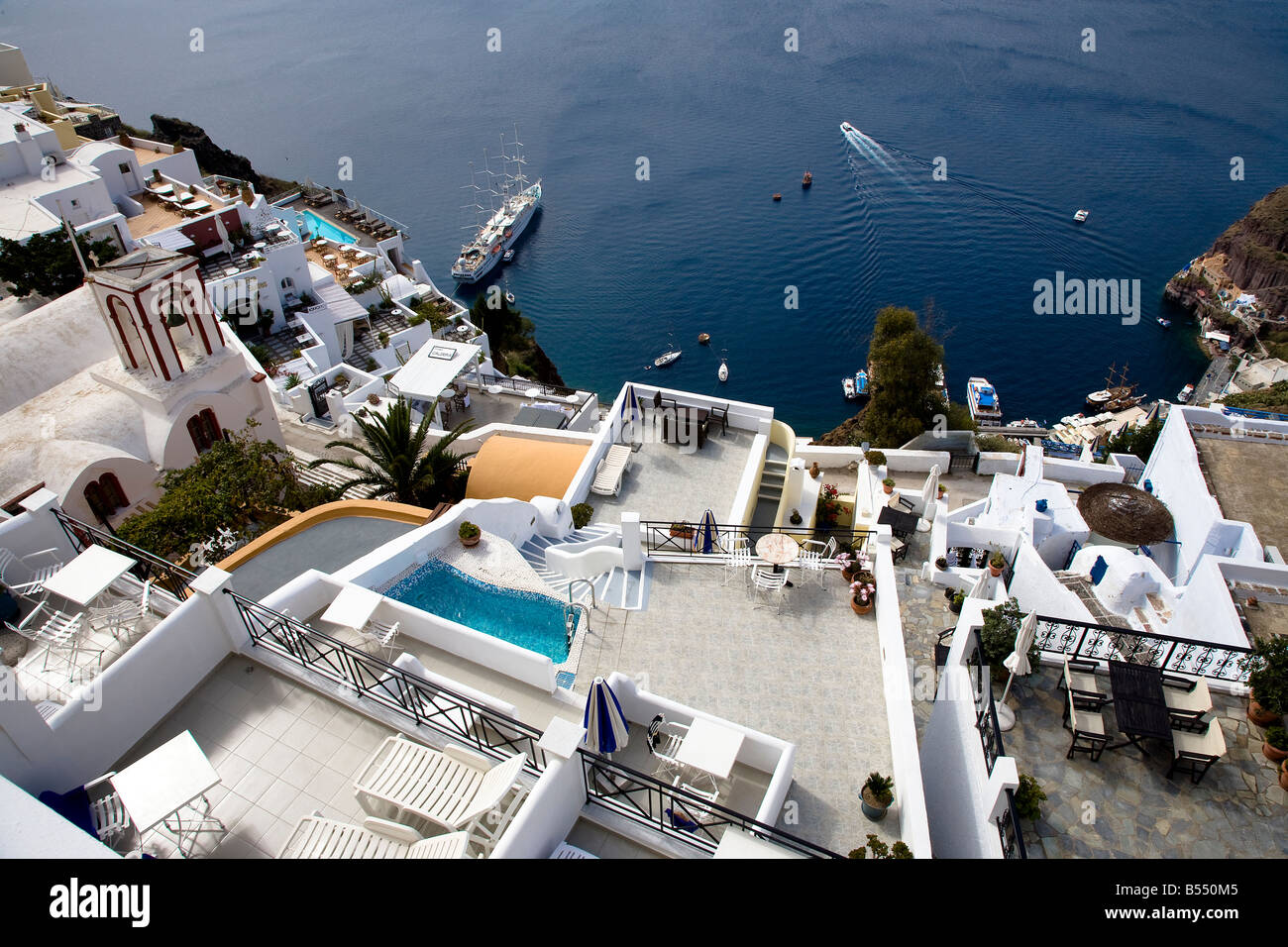 Der alte Hafen Fira Santorini Cyclades Griechenland Stockfoto