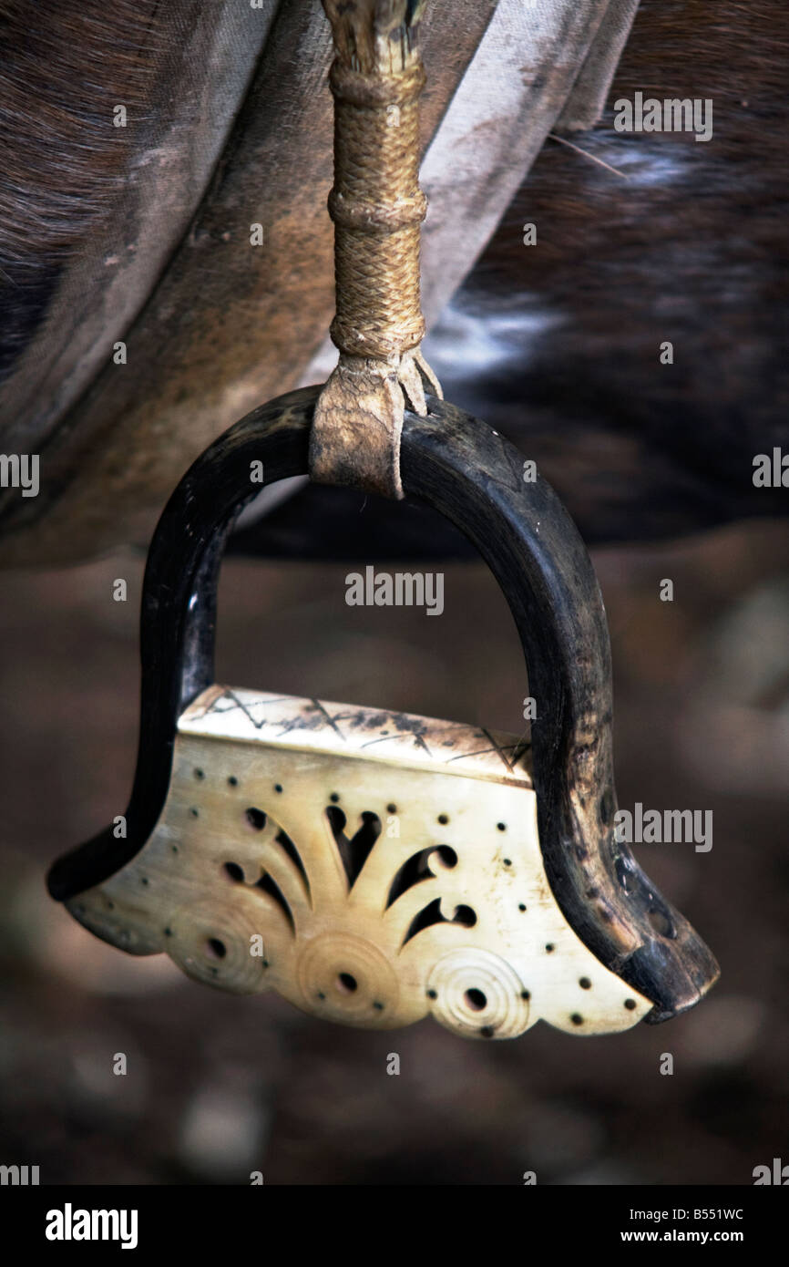 Ein Steigbügel auf einem Pferd, die Zugehörigkeit zu einer Guacho in San Antonio de Areco Buenos Aires Provinz Argentinien Stockfoto