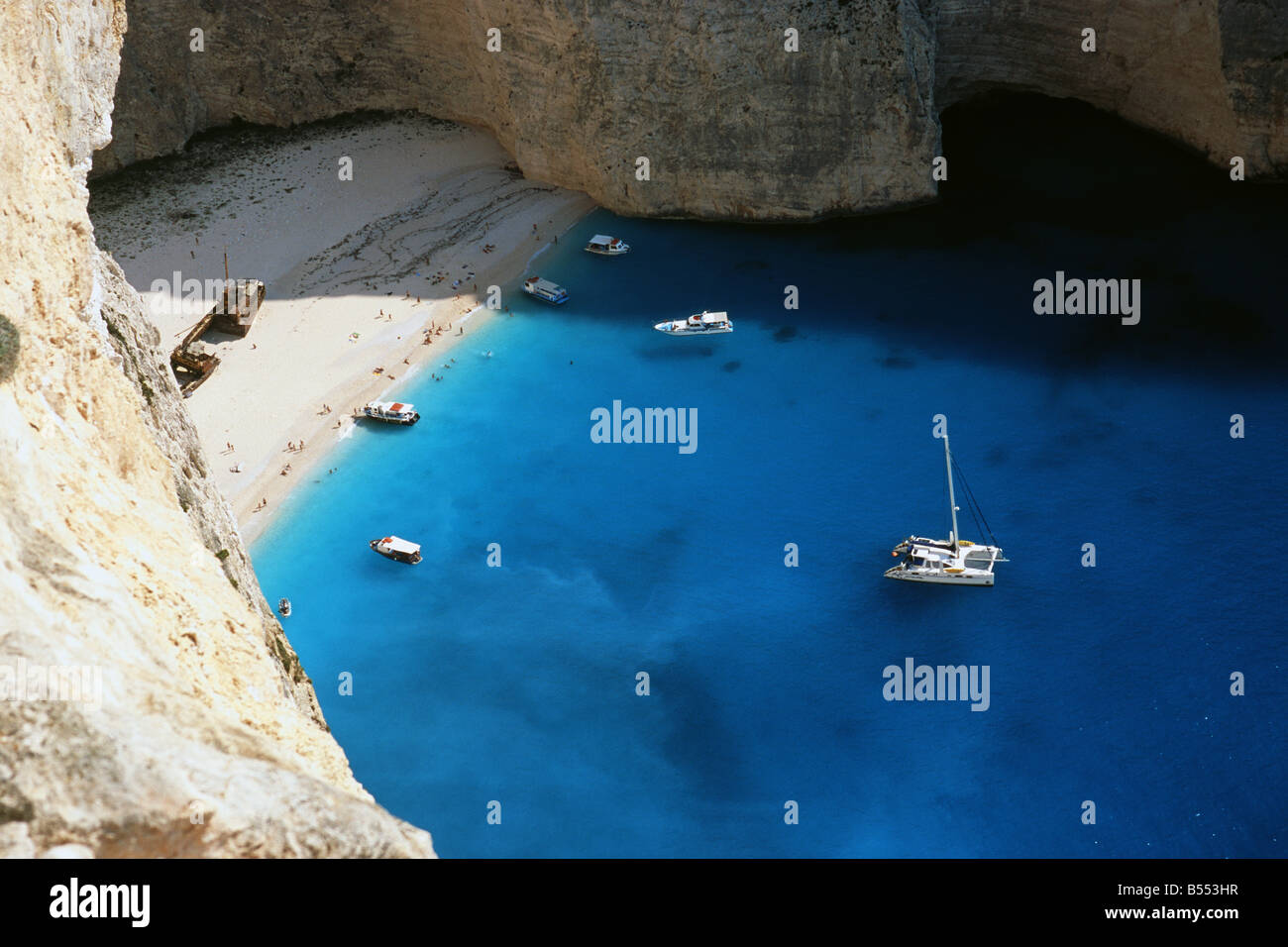 Blick über Navagio Beach, Zakynthos, Griechenland Stockfoto