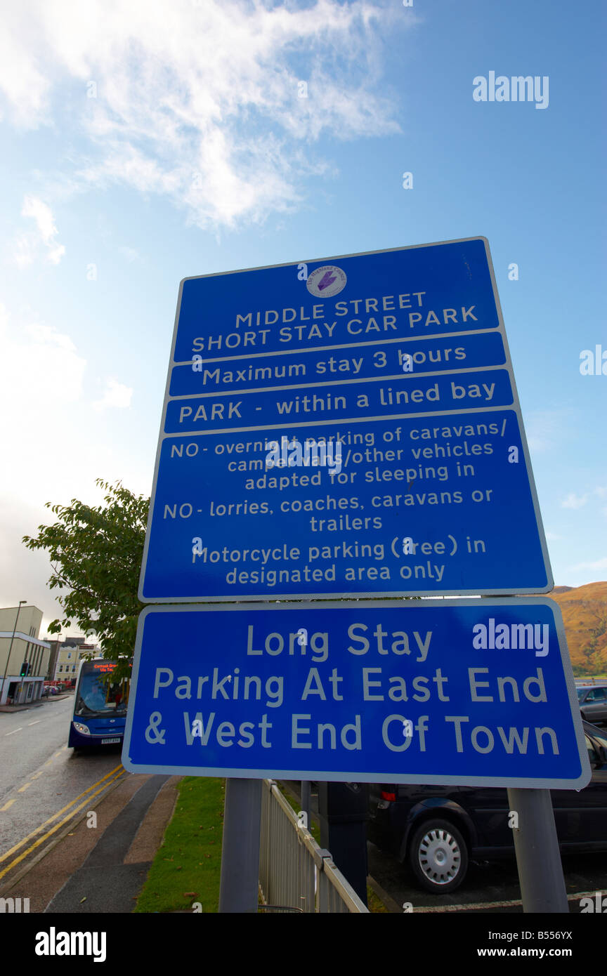 Fort William Parkplatz Schild Scotland UK Stockfoto