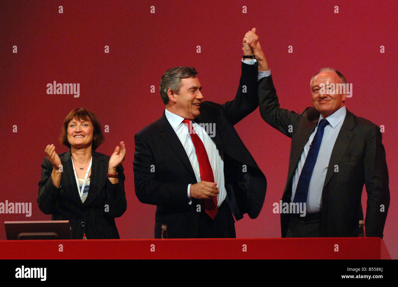 Labour Party Konferenz Bournmouth September 2007 Tessa Jowell Gordon Brown und Ken Livingstone Conf heute Stockfoto