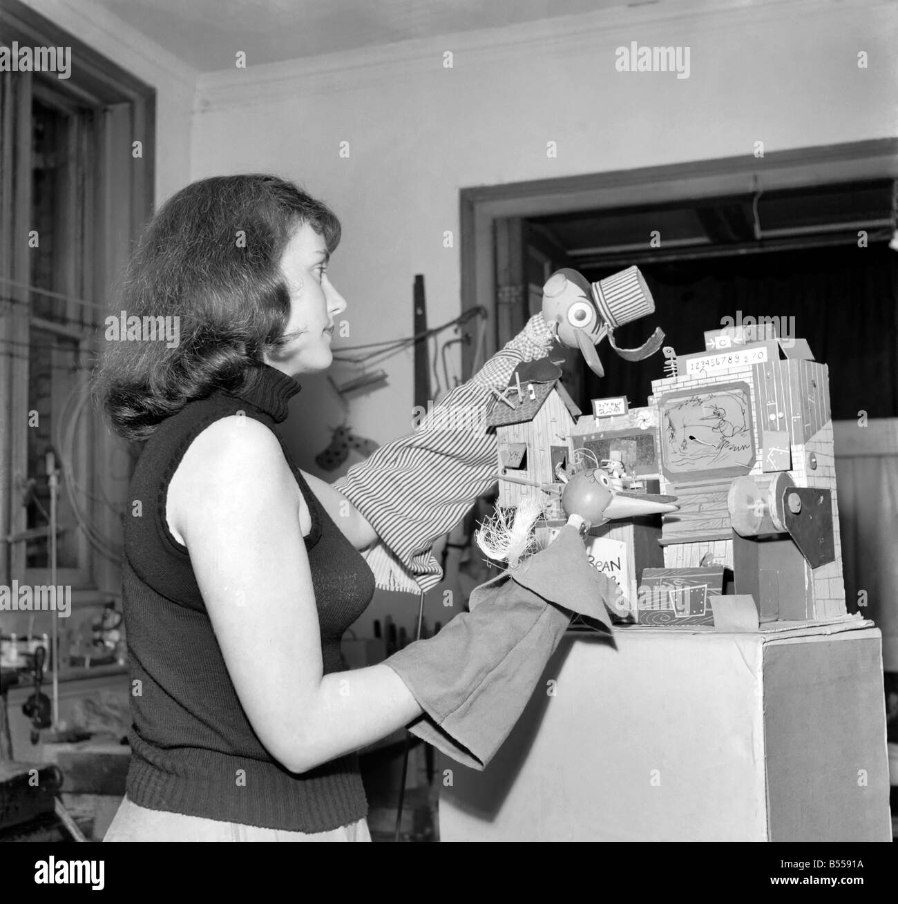 Billy Bean Puppe hier im Kinder-Fernsehen gesehen. Juli 1953 D4035-001 Stockfoto