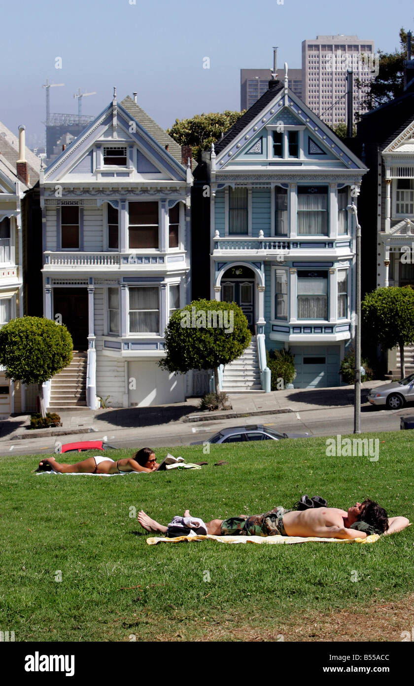 US-SAN FRANCISCO alten viktorianischen Häuser am Alamo Square Foto GERRIT DE HEUS Stockfoto
