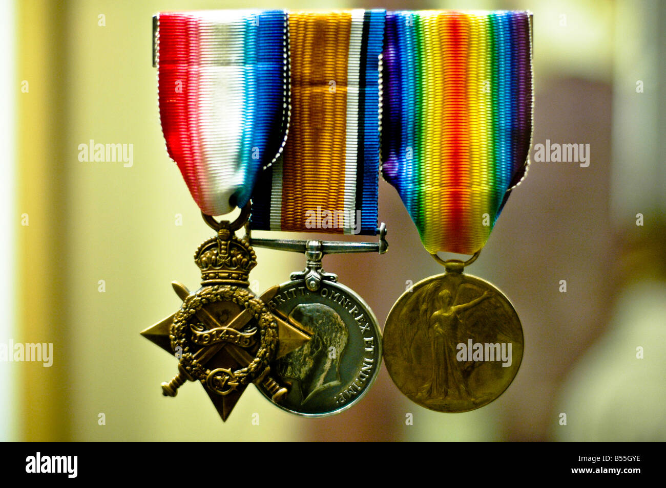 Eine Reihe von drei Krieg Medaillen. Stockfoto