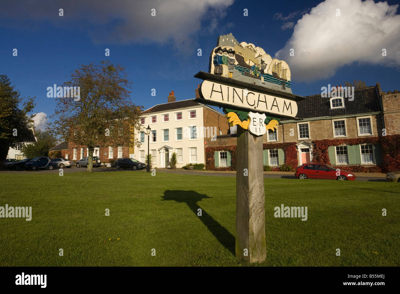 Hingham Ortstafel, Norfolk, Großbritannien Stockfoto