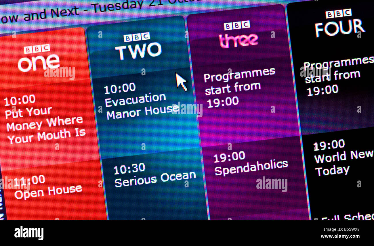 Makro-Screenshot von BBC-TV-Kanäle nur zur redaktionellen Verwendung Stockfoto