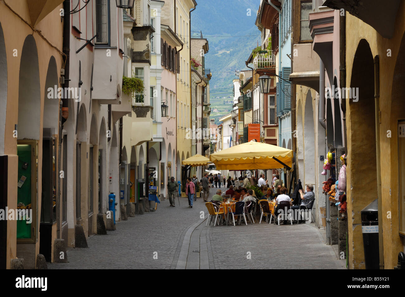 Via dei Portici, Meran, Meran, Südtirol, Trentino - Alto Adige, Italien Stockfoto