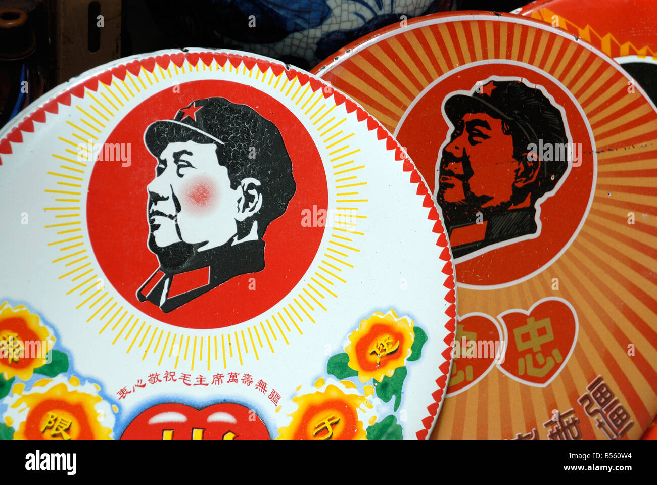 Mao-Erinnerungsstücke zu verkaufen, Cat Street Market, Hongkong Stockfoto