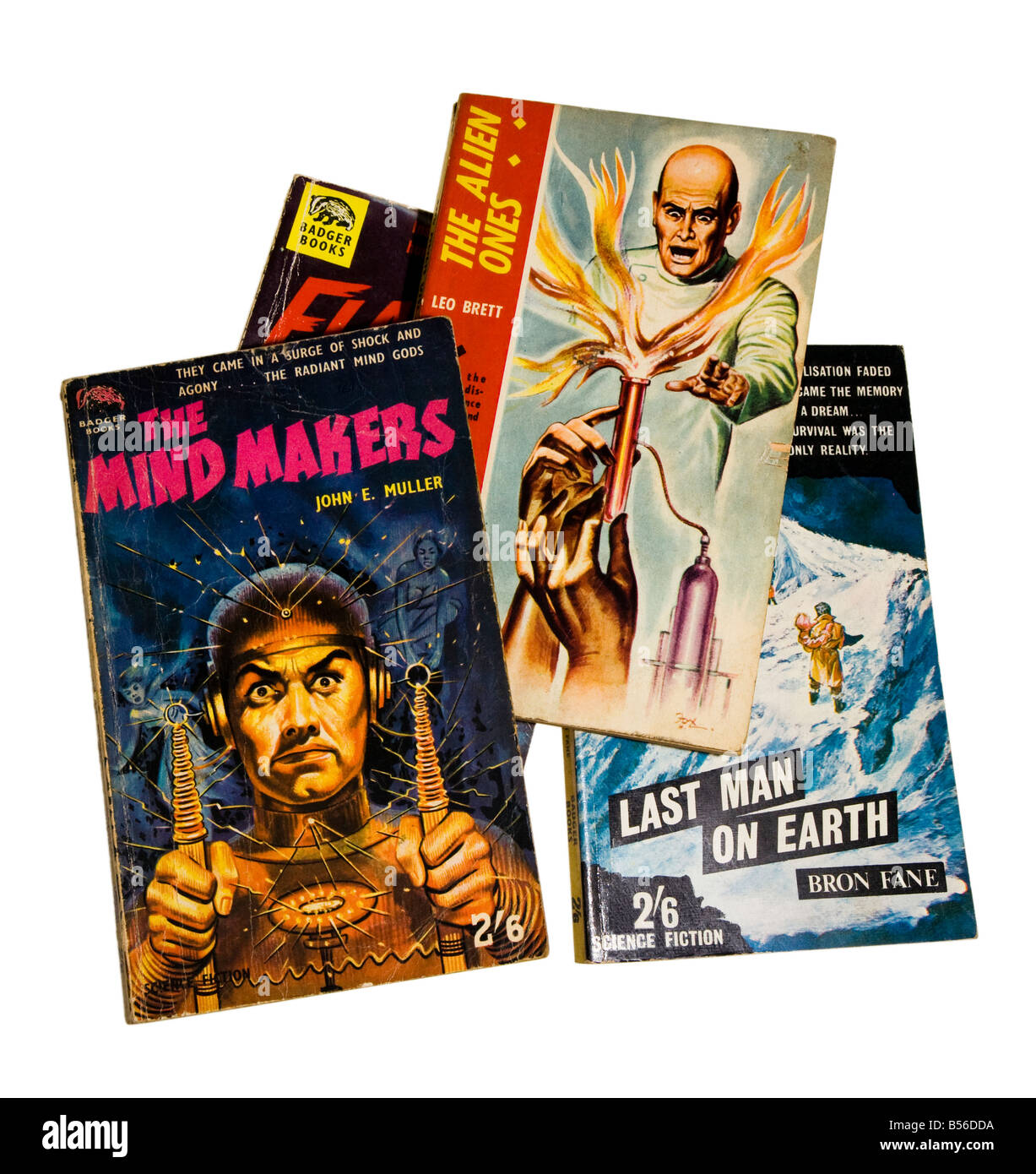 Abdeckungen der frühen Zellstoff Science-Fiction Taschenbüchern veröffentlicht von Badger Bücher in den 1950er und 1960er Jahre Stockfoto