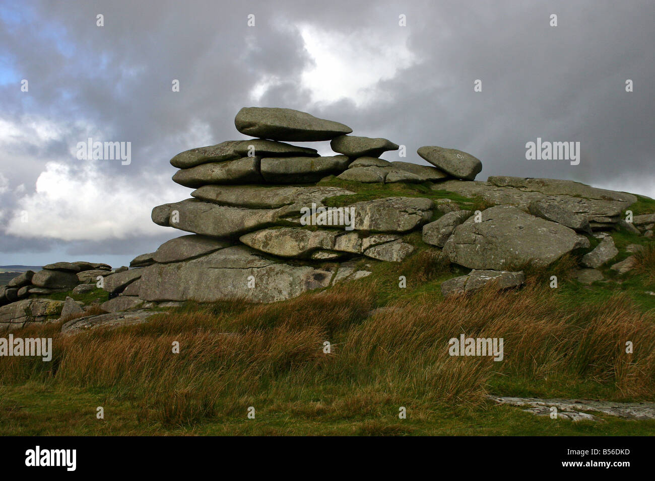 Käse-Wringen, Bodmin Moor gegen eine interessante Himmel Stockfoto