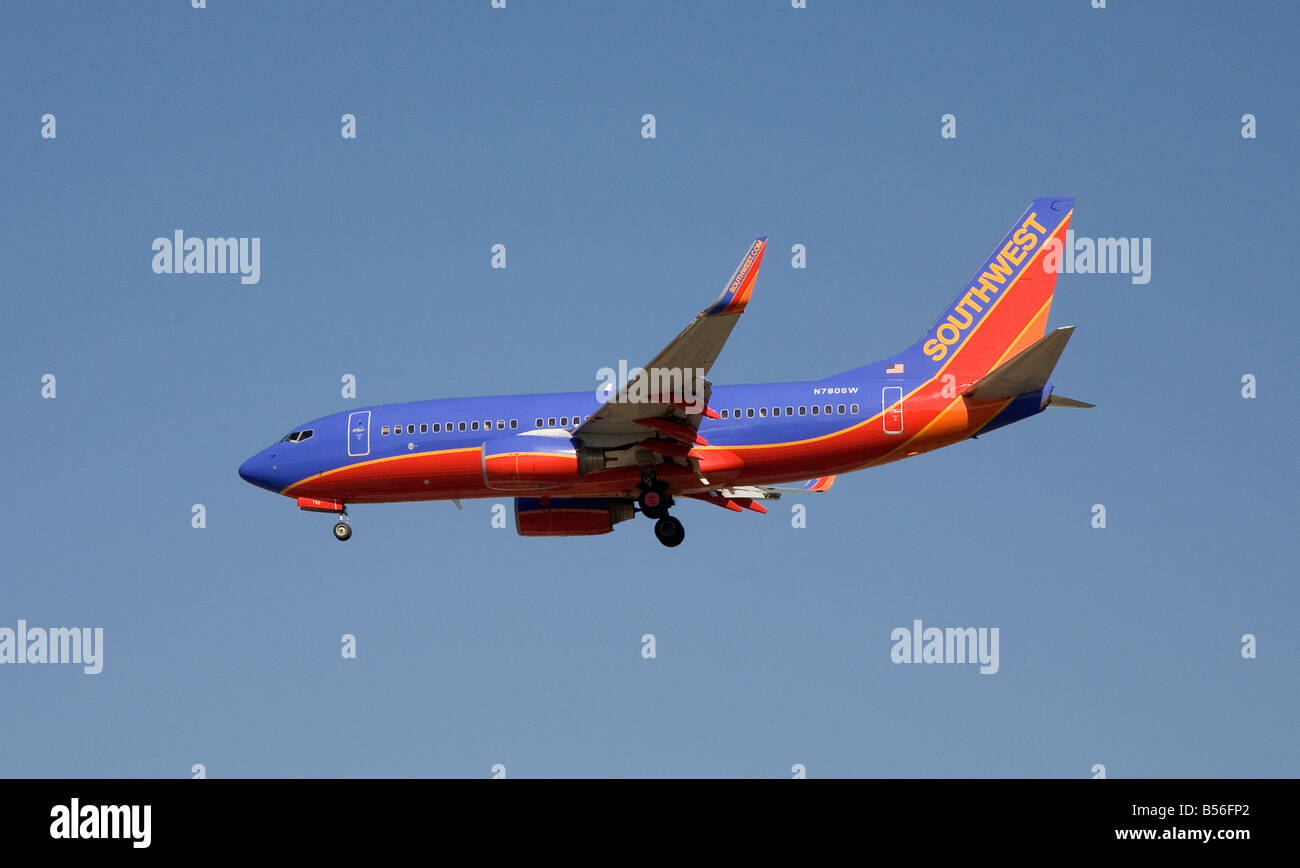 Southwest Airlines Boeing 737-700 Annäherung an San Jose International Airport Stockfoto