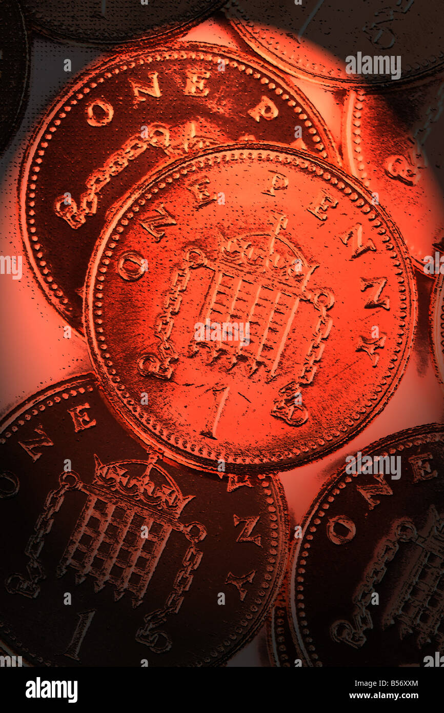 1 p 1 Cent Cent britische Münze Geld Bar Stockfoto