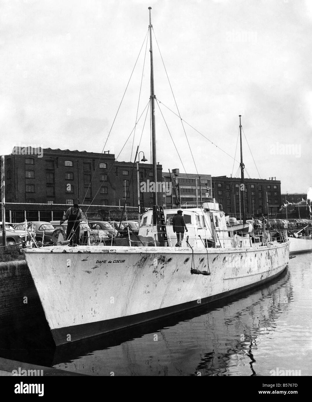 Der Zweimaster yacht Dame De Couer im Hafen von London Pool. September 1963 P005033 Stockfoto