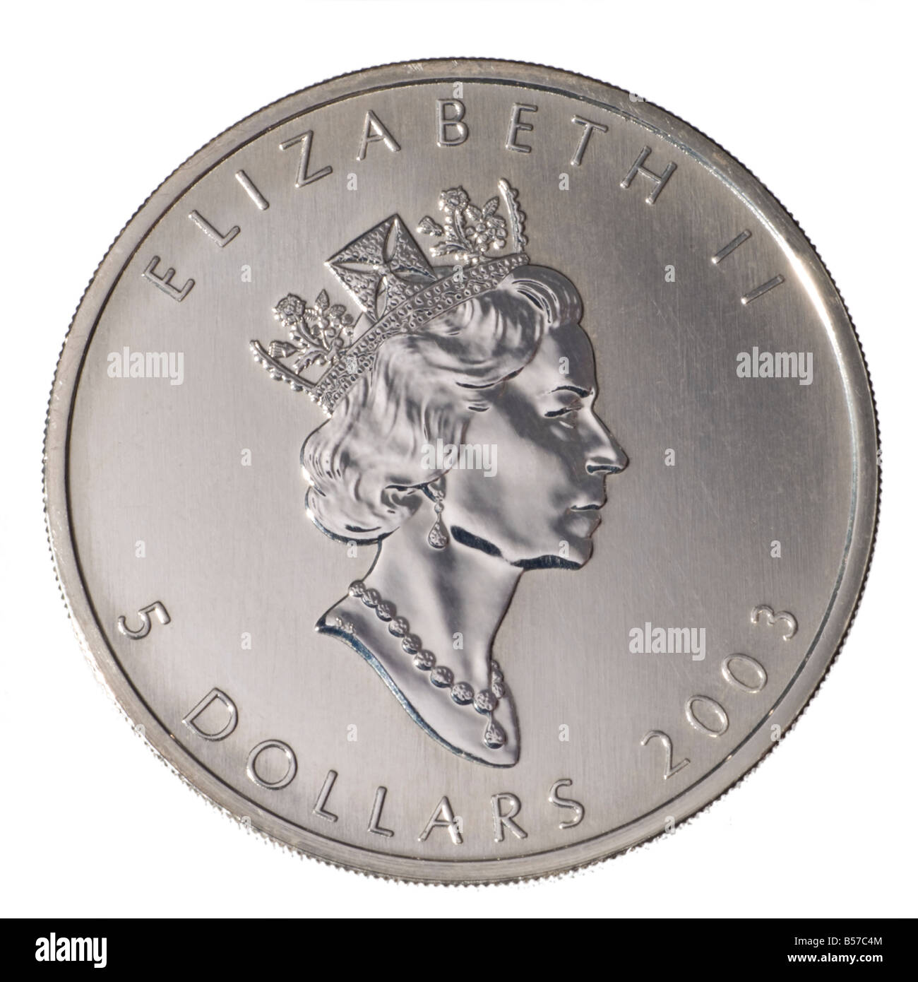 Kanadische 5 Münze des Jahres 2003. Reines.9999 Silber Reinheit. Vorderseite Stockfoto