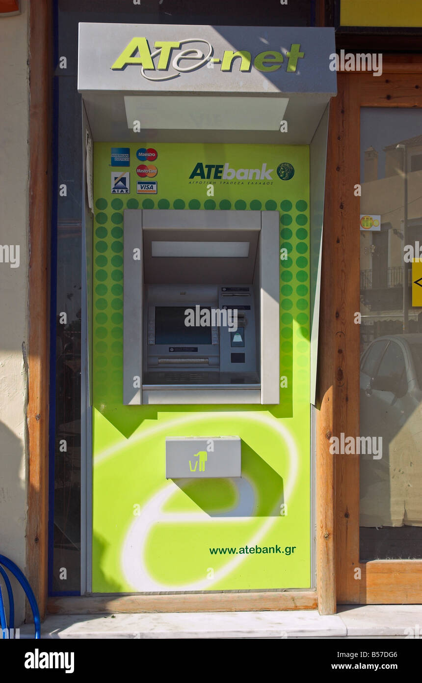 ATEbank Geldautomat in Rethymnon Kreta Griechenland September 2008 Stockfoto