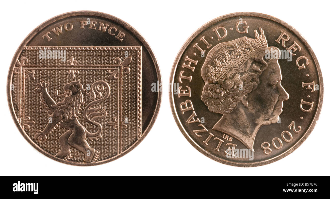 2008-neues Design für die britische Münzen 2 Pence-Stück Stockfoto