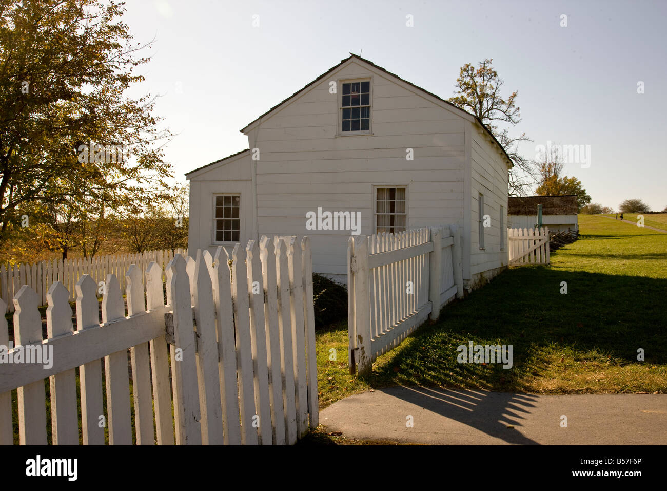 Leister-Haus auf dem Schlachtfeld von Gettysburg war das temporäre Hauptquartier von General George Meade als die Schlacht begann. Stockfoto