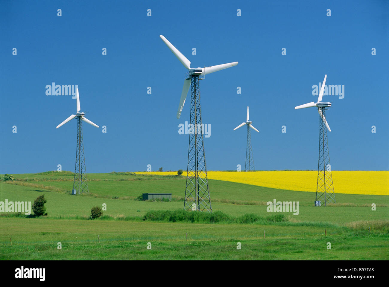 Windgeneratoren, in der Nähe von St. Rise, Aero Island, Dänemark, Skandinavien, Europa Stockfoto