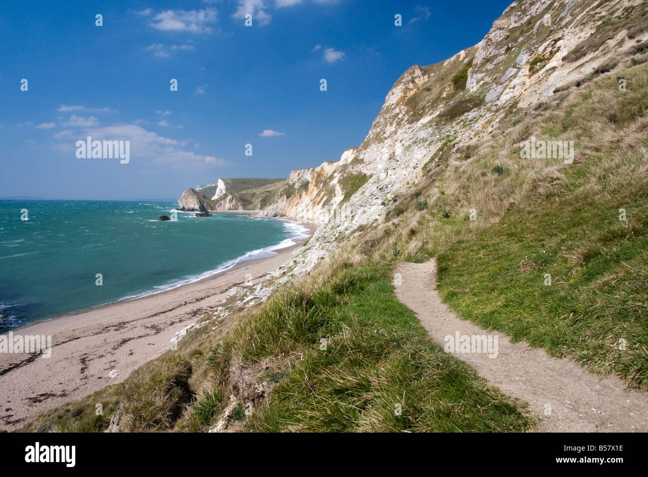 Küste Pfad und Beach, St. Oswald Bay, Dorset, England, Vereinigtes Königreich, Europa Stockfoto