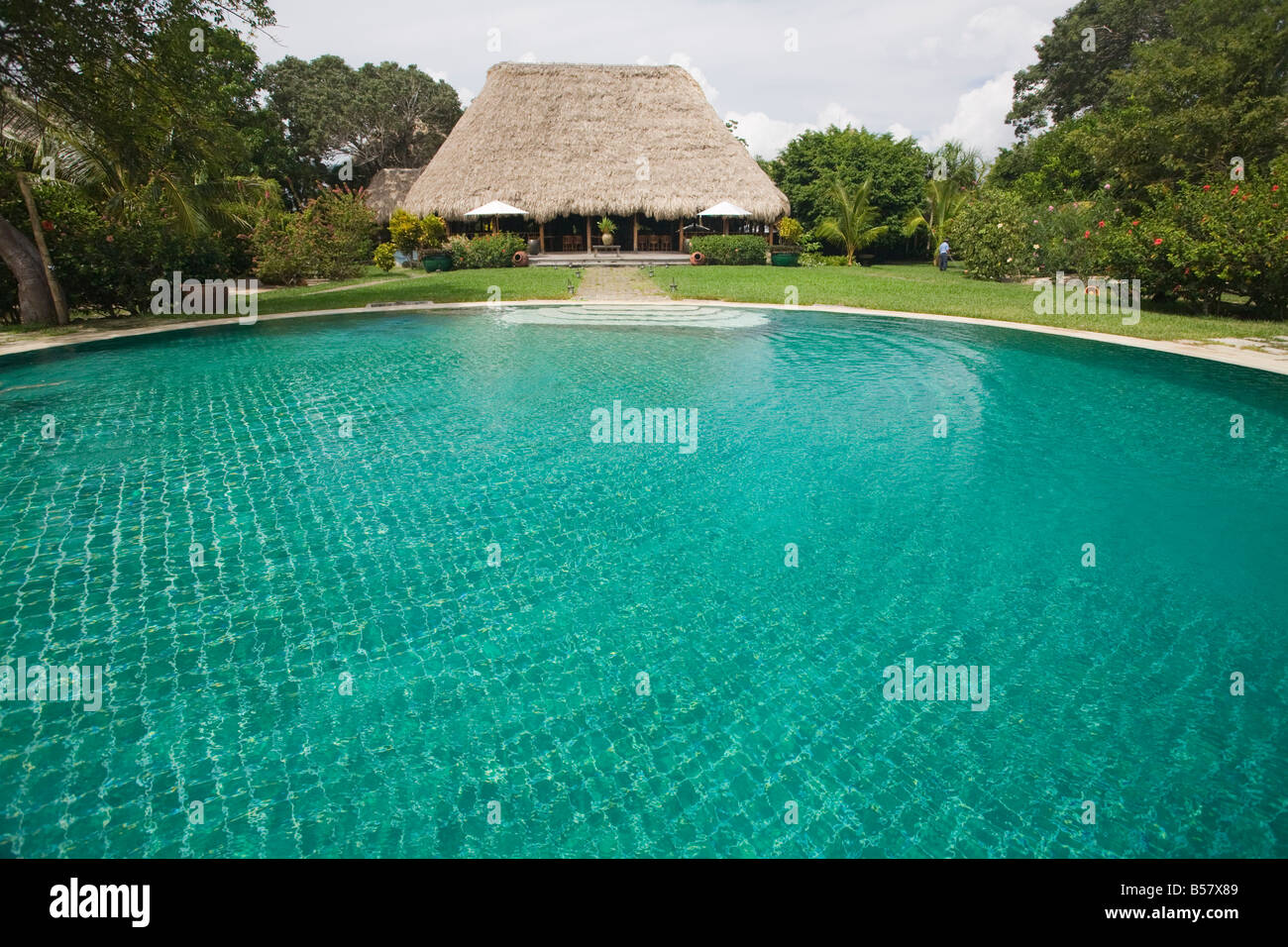 Schwimmbad in The Turtle Inn Francis Ford Cappola s Strand Hotel Placencia Belize Mittelamerika Stockfoto