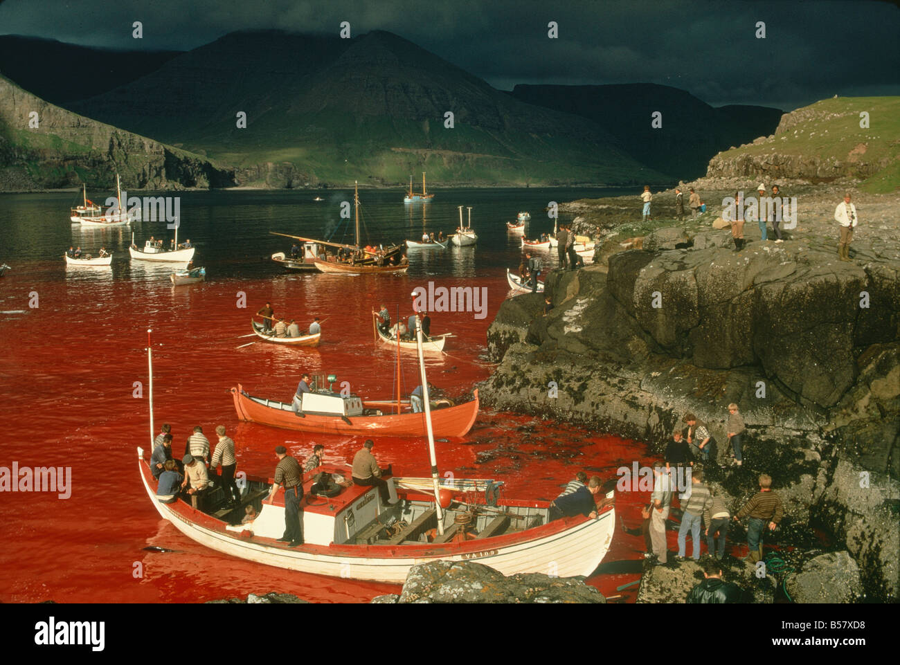 Walfang in früheren Zeiten, Färöer Inseln, Dänemark, Europa Stockfoto