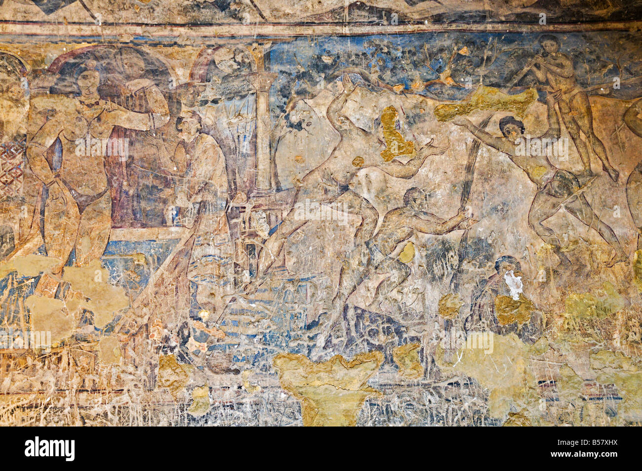 Wandmalereien im Badehaus Qusayr Amra (Quseir Amra), UNESCO-Weltkulturerbe, Jordanien, Naher Osten Stockfoto