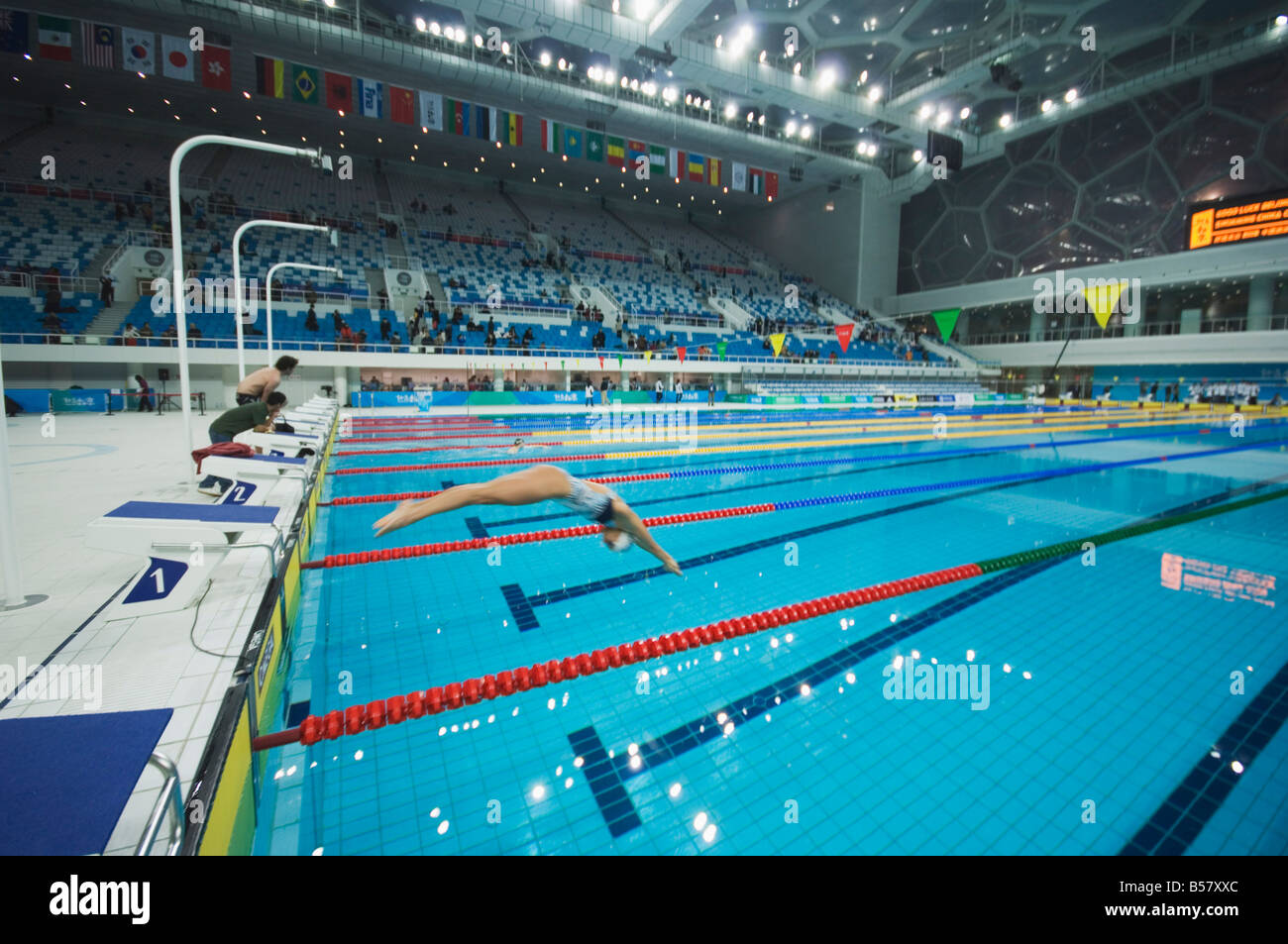 Der Water Cube National Aquatics Center Schwimmhalle im Olympiapark, Peking, China, Asien Stockfoto