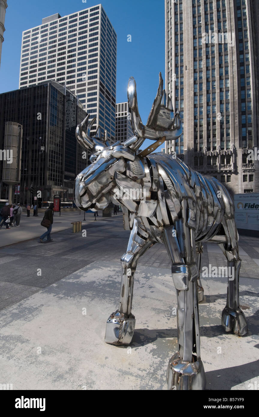 Statue von Elche, in der Nähe von Tribune Building, Chicago, Illinois, Vereinigte Staaten von Amerika, Nordamerika Stockfoto