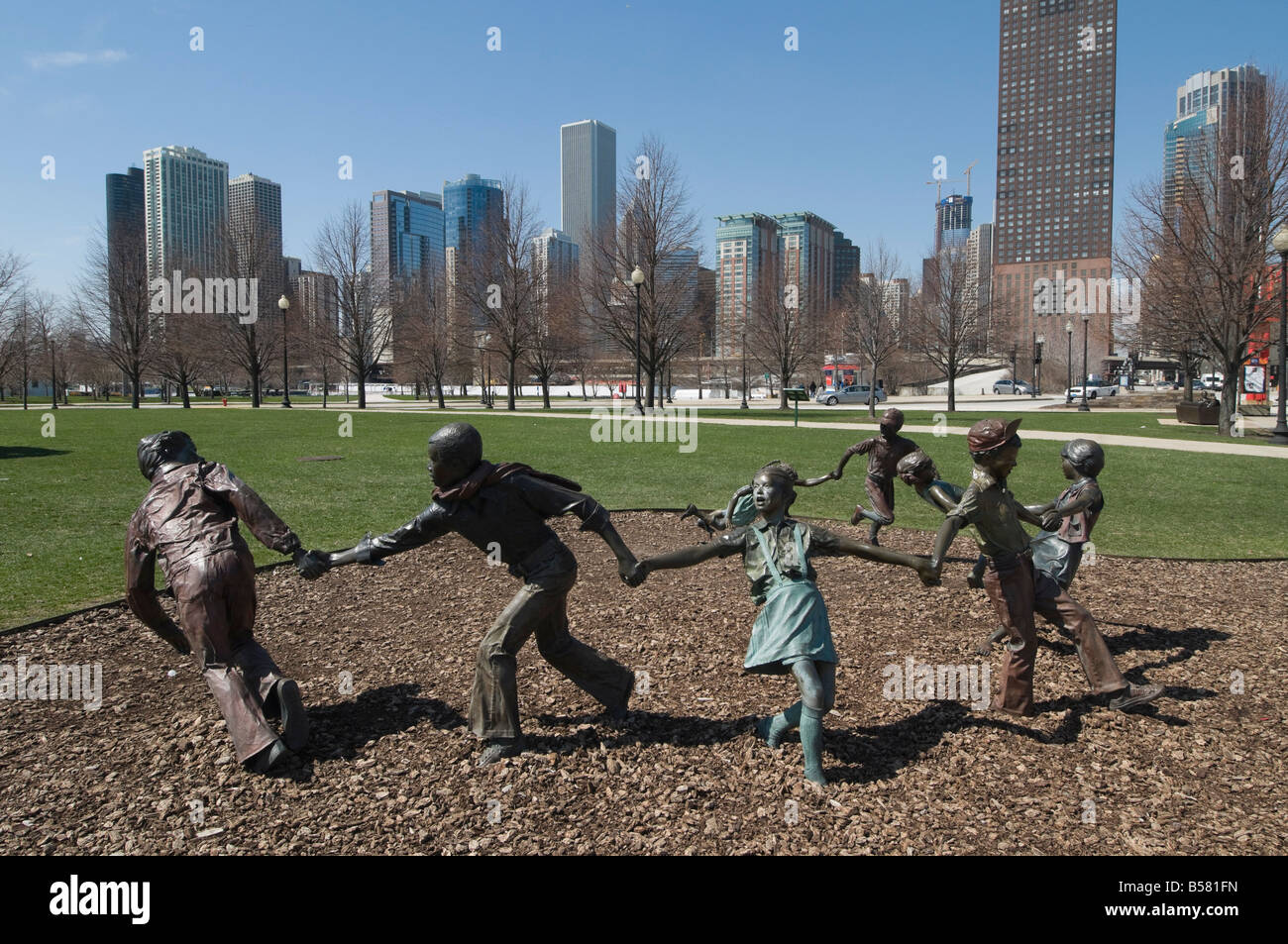 Statuen im Gateway Park in der Nähe von Navy Pier, Chicago, Illinois, Vereinigte Staaten von Amerika, Nordamerika Stockfoto