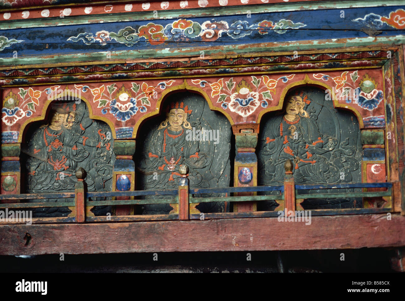 Schiefer Schnitzereien Rimpung Dzong Paro Bhutan Asien Stockfoto