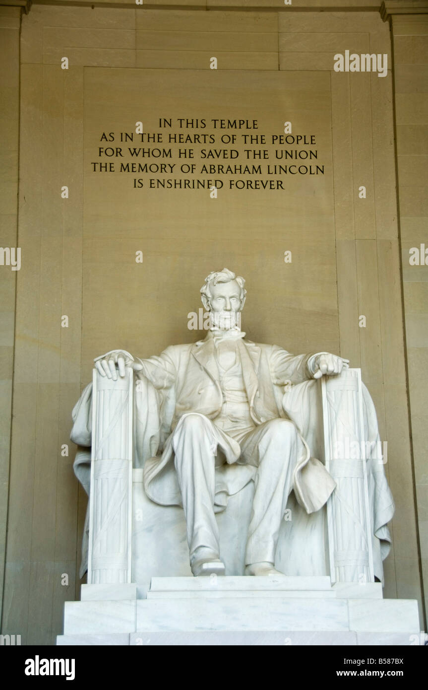 Statue von Abraham Lincoln in das Lincoln Memorial, Washington D.C. (District Of Columbia) Vereinigte Staaten von Amerika-Nordamerika Stockfoto