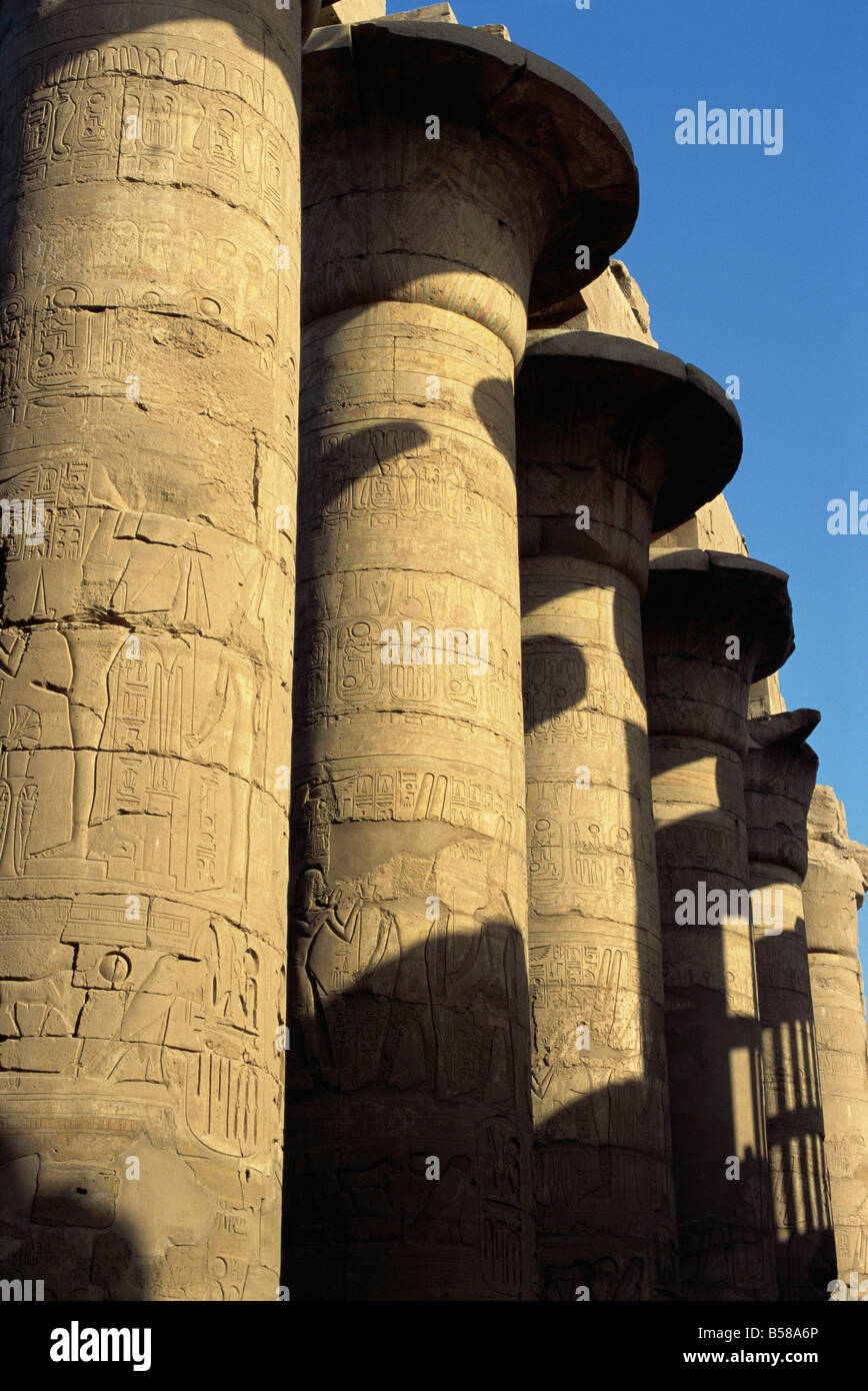 Säulenhalle, großen Tempel des Amun, Karnak, Theben, UNESCO-Weltkulturerbe, Ägypten, Nordafrika, Afrika Stockfoto