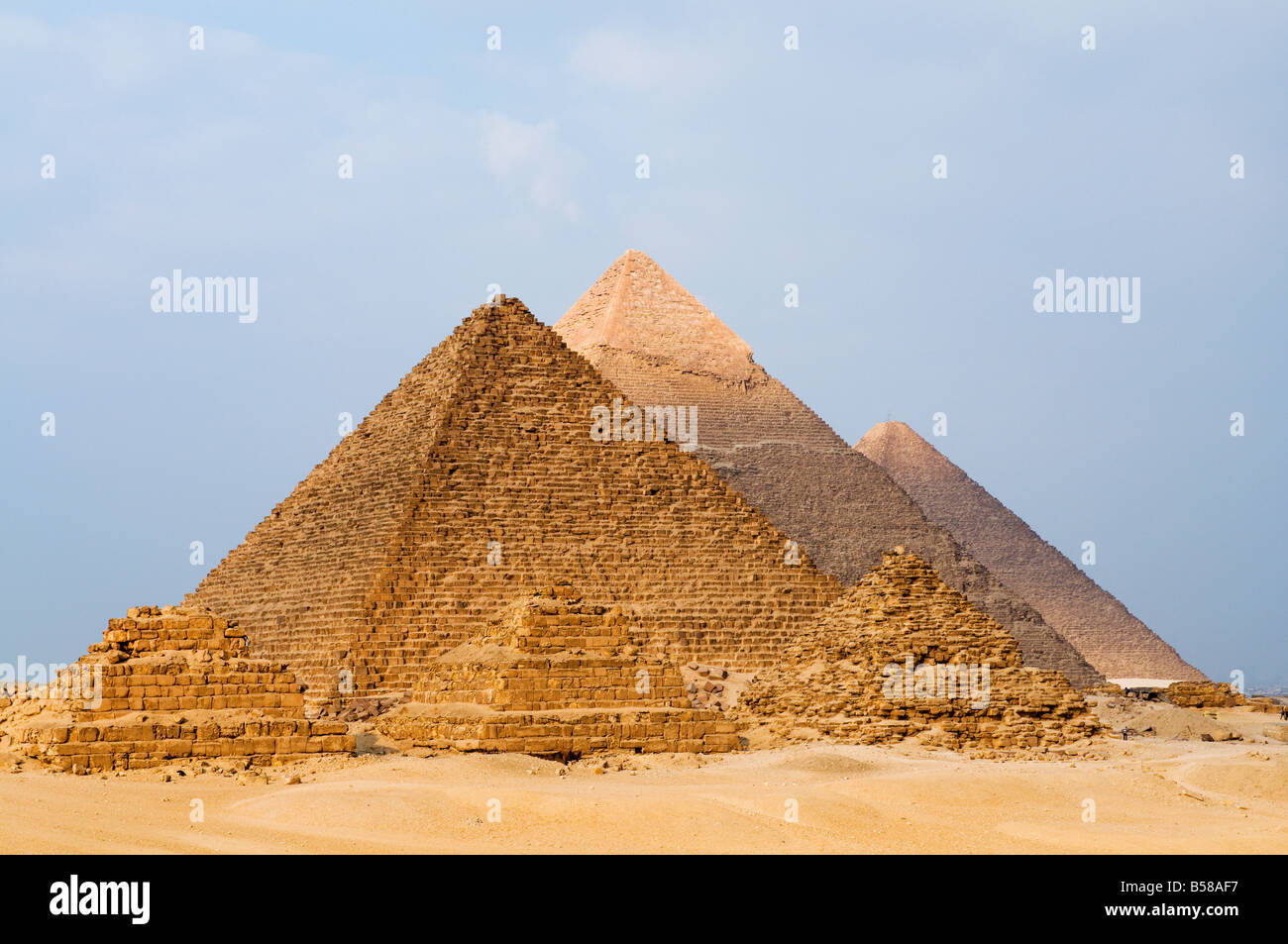 Die Pyramiden von Gizeh, UNESCO-Weltkulturerbe, Gizeh, Ägypten, Nordafrika, Afrika Stockfoto