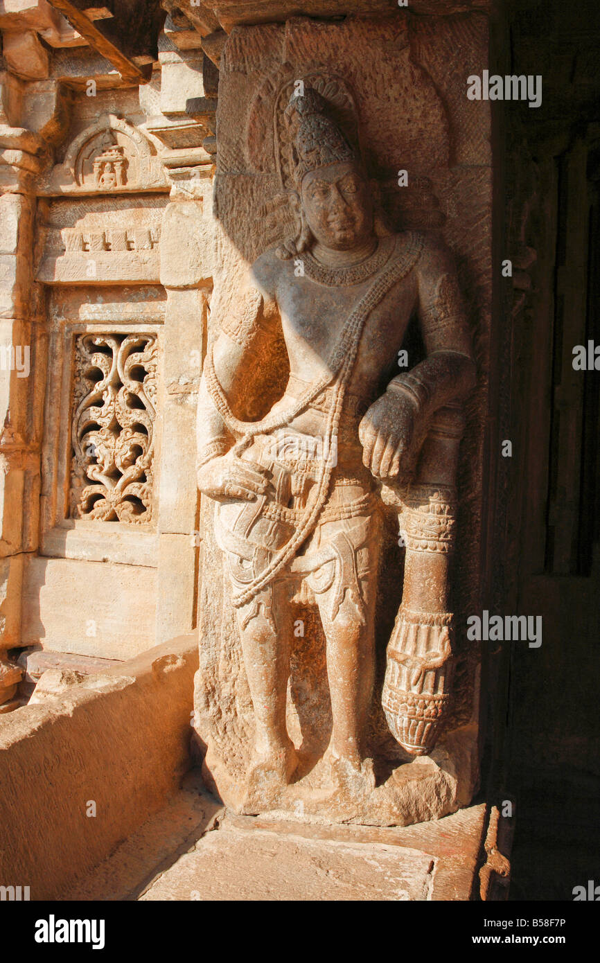 Lebensechte alten hinduistischen Bildhauerei an der antiken Stätte von Pattadakal Karnataka Indien Stockfoto