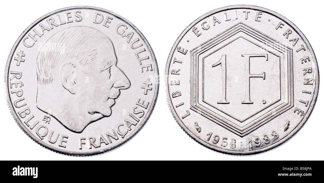 Französisch 1 Franc-Münze von 1988 mit Charles de Gaulle Stockfoto