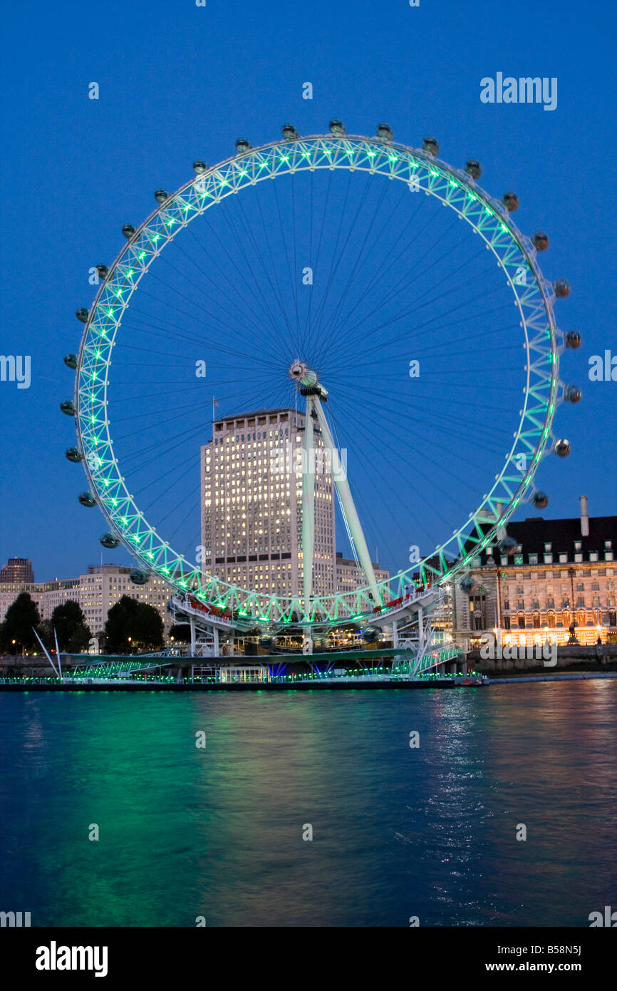 British Airways London Eye Nacht Fotografie Fluss Themse London England uk gb Stockfoto