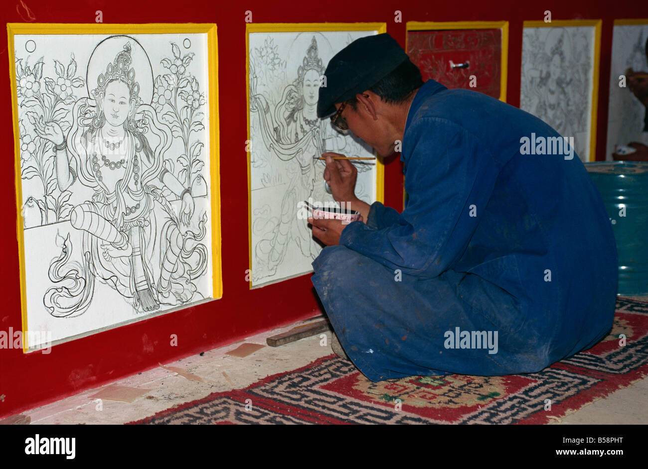 Wiederaufbau Regong Künstler lange Wu Kloster Tongren Qinghai China Asien Stockfoto