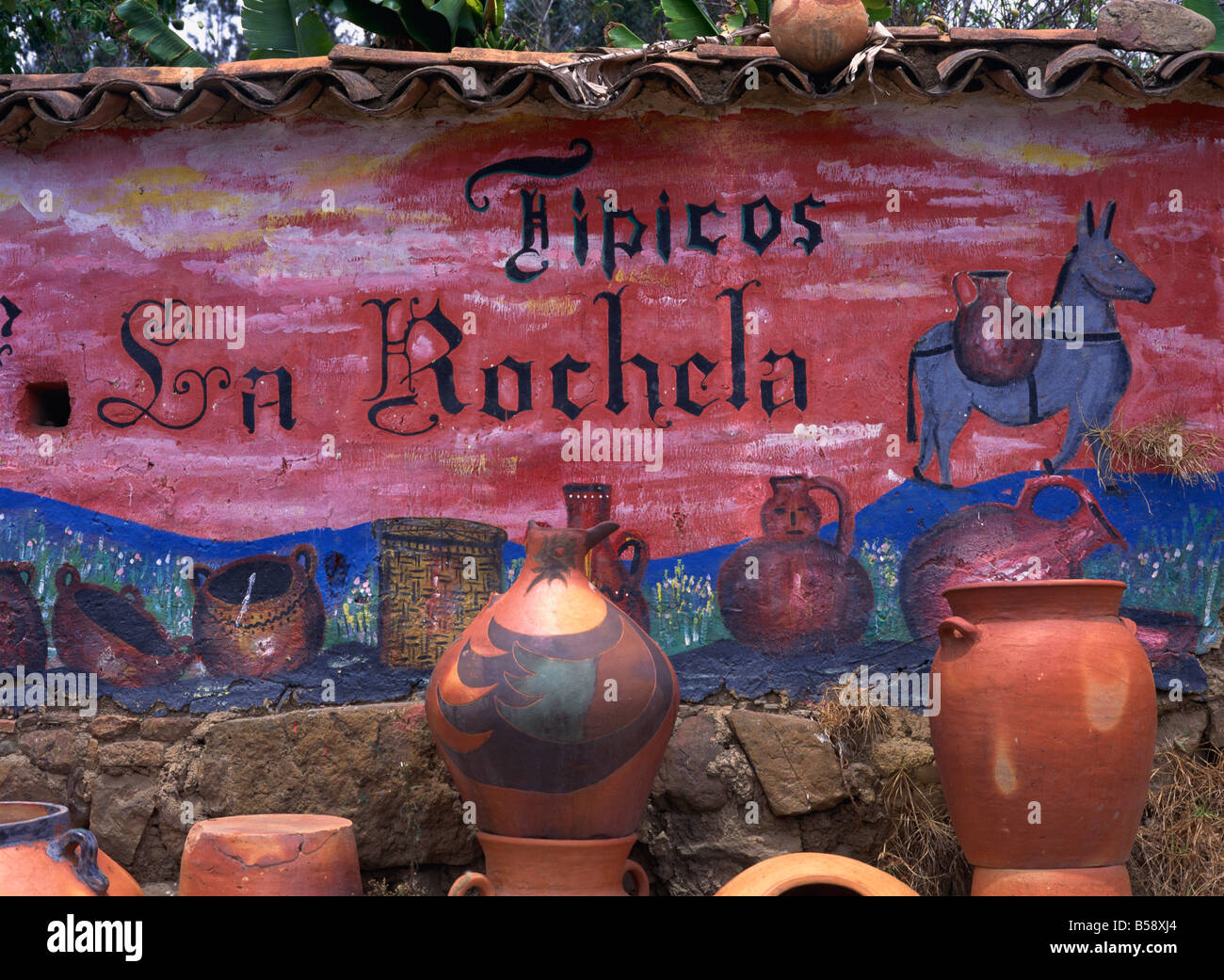 Wandmalereien, Raqira, in der Nähe von Villa de Leyva, Boyaca Region, Kolumbien, Südamerika Stockfoto