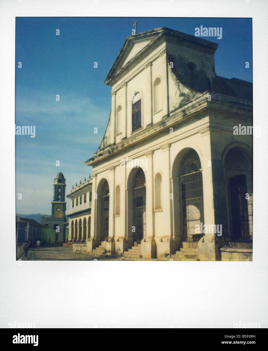 Polaroid von Iglesia De La Santisima Plaza Mayor Trinidad UNESCO World Heritage Site Kuba West Indies Mittelamerika Stockfoto