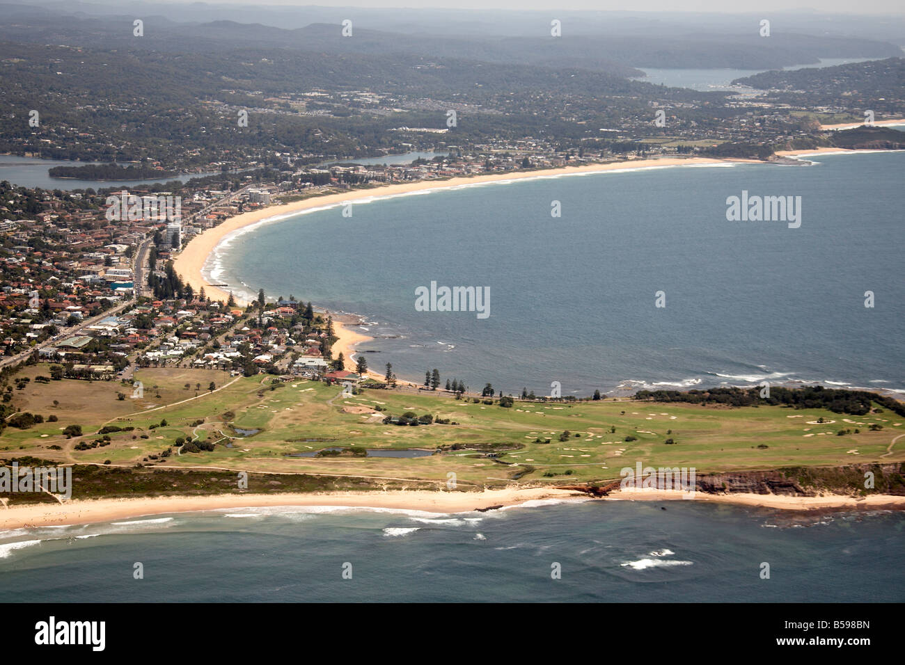 Luftbild NW langen Reef Beach Golf Course Collaroy Beach Narrbeen See s beherbergt Pittwater Straße Sydney NSW Australia Stockfoto