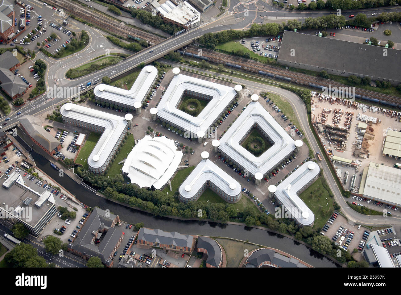 Luftbild südöstlich von Schloss konkrete Ltd Fluss Trent Eisenbahnlinie Wilford Straße NG1England UK hohe schräg Stockfoto