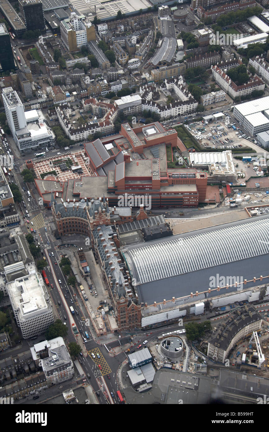 Luftbild westlich von St Pancras Bahnhof Bau arbeiten The British Museum Euston Road innerstädtischen Gebäude London NW1 Stockfoto