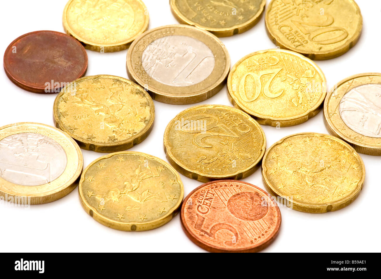 Objekt auf weiße Geld-Euro-Münze Stockfoto