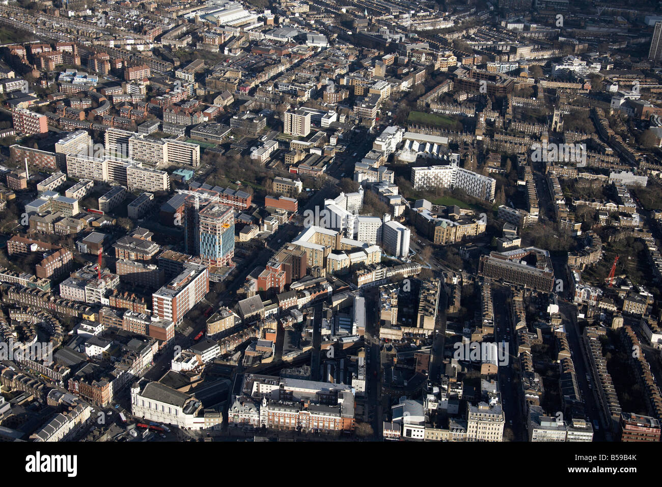 Antenne anzeigen Nord östlich von King s Cross Railway Station Pentoville Road innerstädtischen Gebäude Hochhäuser Clerkenwell London N1 W Stockfoto