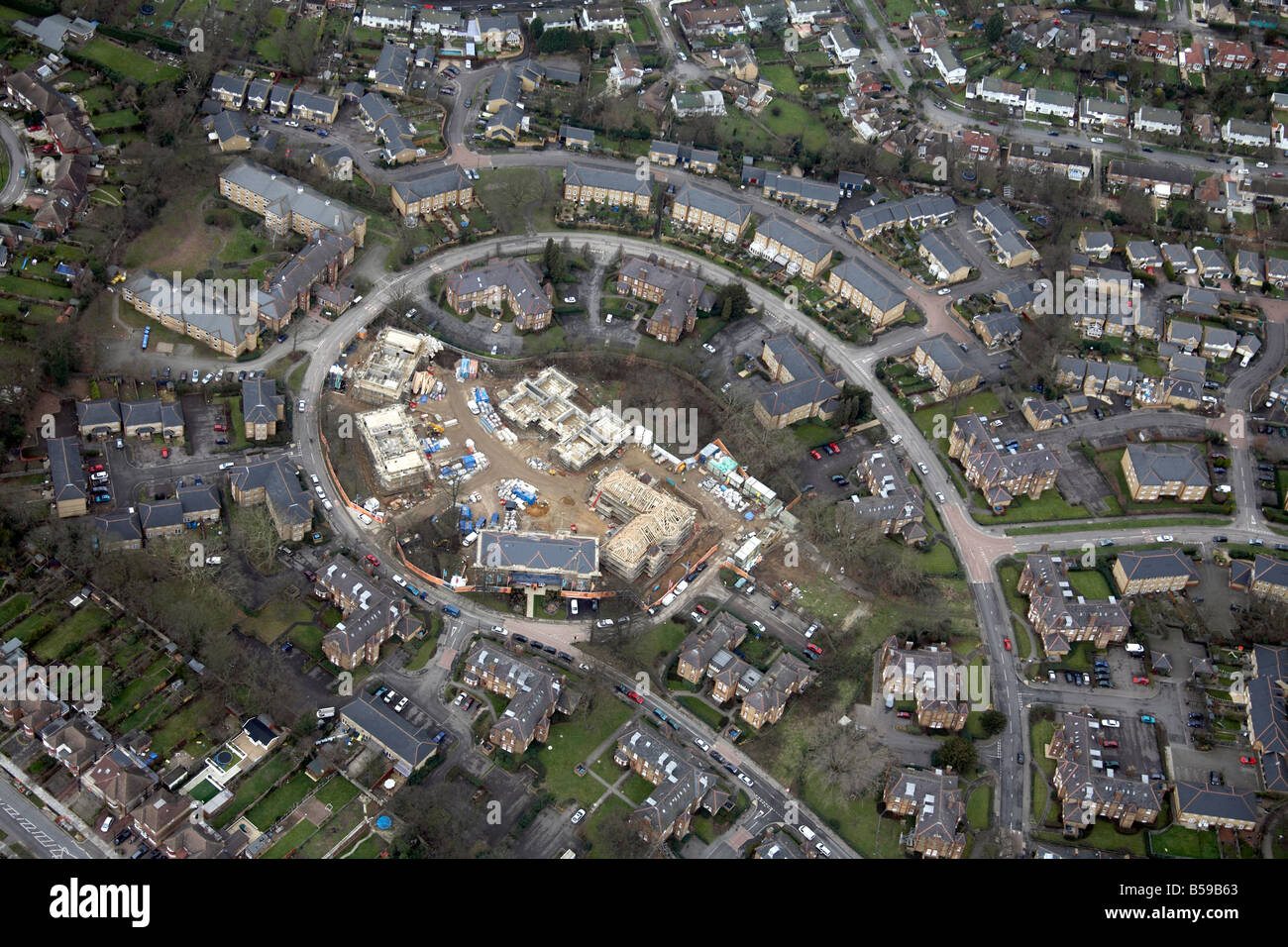 Luftbild Südwesten vorstädtischen Siedlung Bau arbeiten Epping Forest mehr London England UK Stockfoto