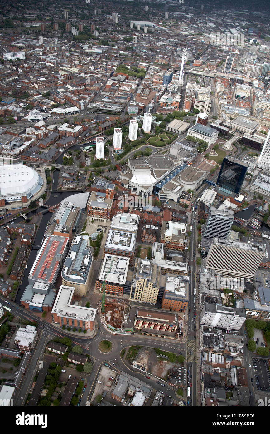 Luftbild Nord-Ost von der National Indoor Arena Sheepcote Straße breite Straße Symphony Hall canal Brindley Weise Türme Stockfoto