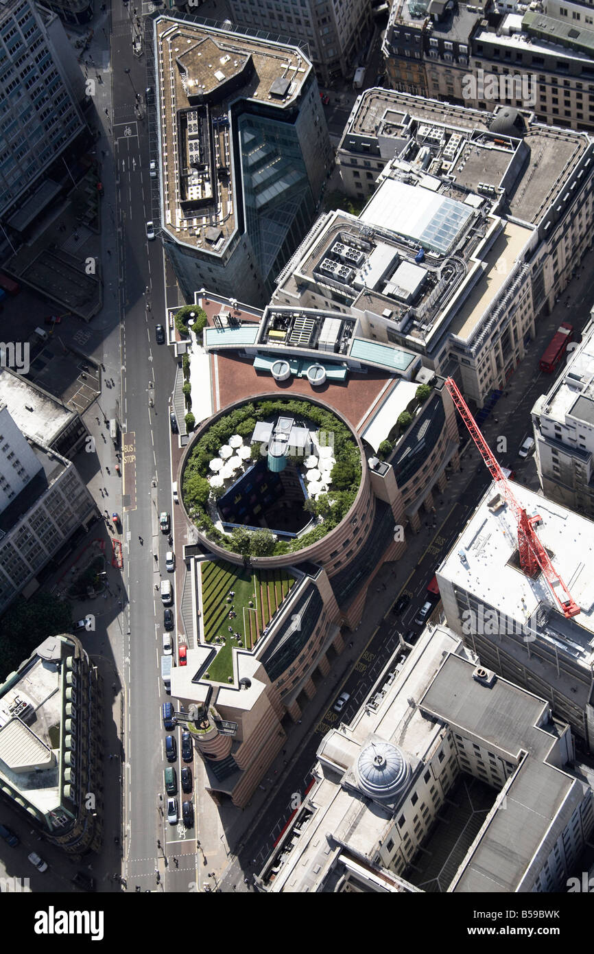 Luftbild westlich von Nummer 1 Geflügel grüne Mann Pub Queen Victoria Street Coq d Argent Rooftop Bar Sise Lane London EC2 EG4 Engla Stockfoto
