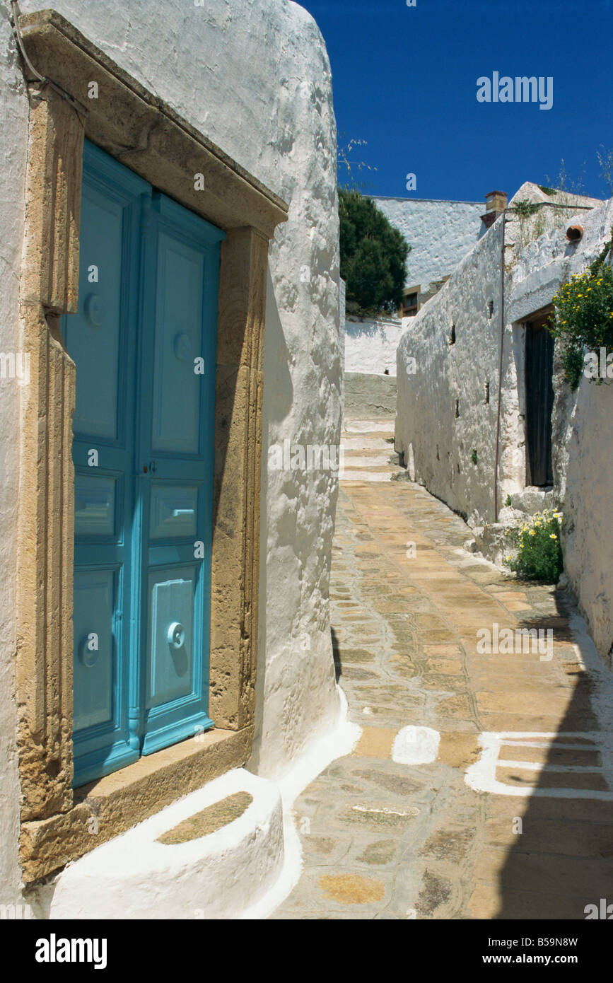 Gasse in Hora, Patmos, Dodekanes, griechische Inseln, Griechenland, Europa Stockfoto